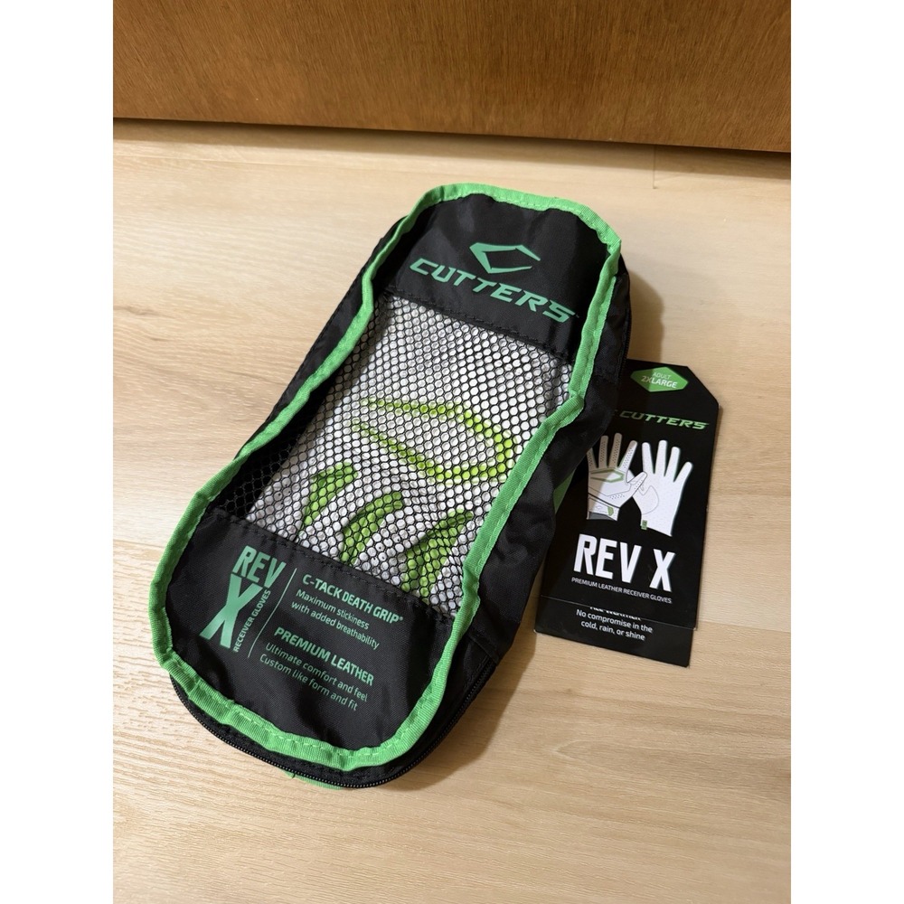 Cutters Rev X Football Receiver Gloves C-Tack White Green Adult Size XXL NWT